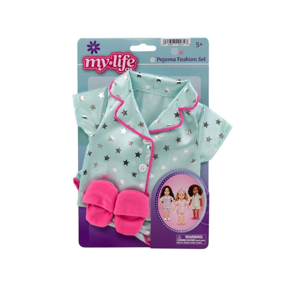 My Life As Pajama Fashion Set for 18-inch Doll, 3 Pieces Included, Green and Silver Star Print