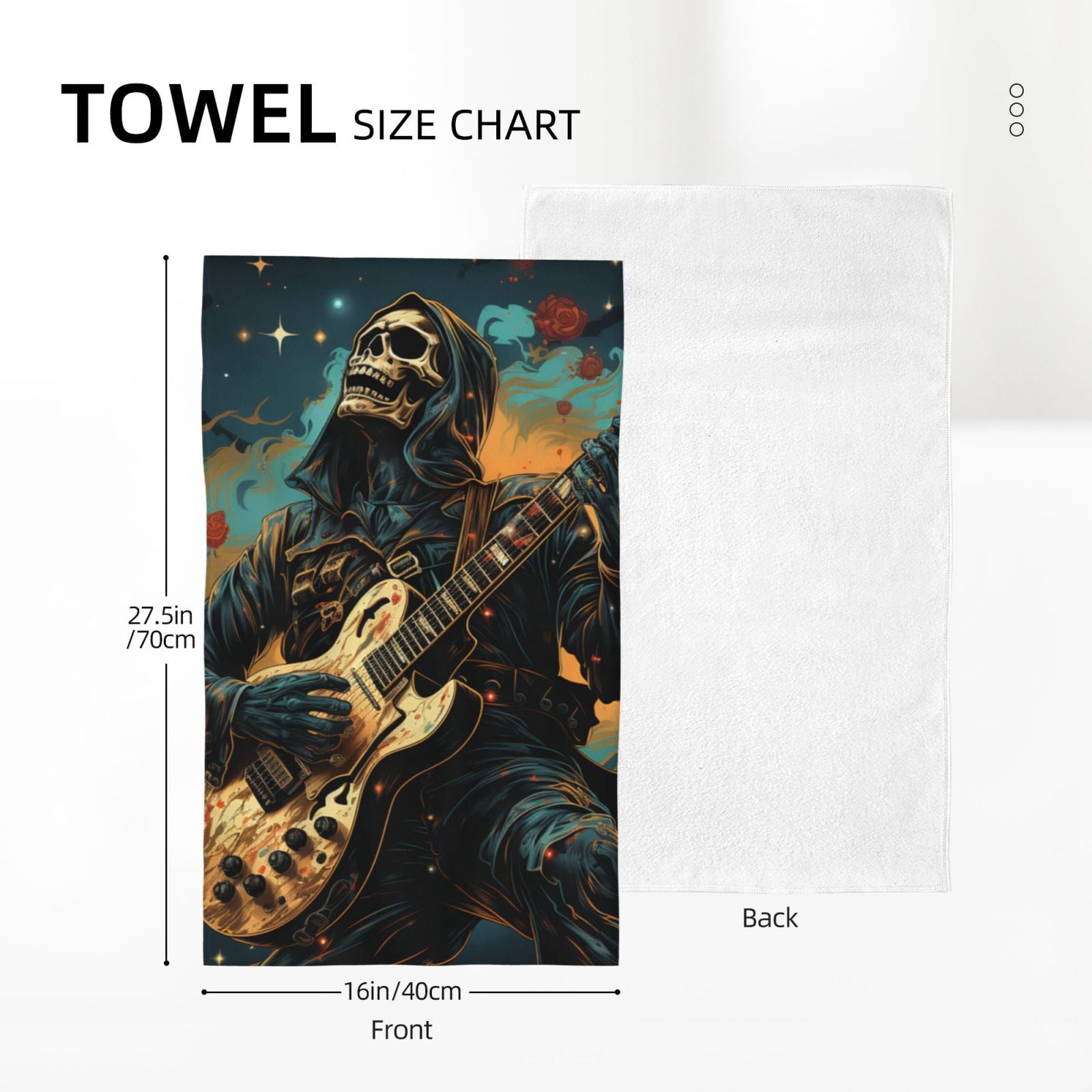 Skull Playing Guitar Heavy Metal Rock Skeleton 27.5" x 16" Ultra Soft Hand Towel, Face Wash Cloth for Bathroom, Gym, Travel, Pool