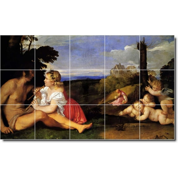 Ceramic Tile Mural-Titian Mythology Kitchen Tile Mural 2. 60" w x 36" h using (15) 12 x 12 ceramic tiles