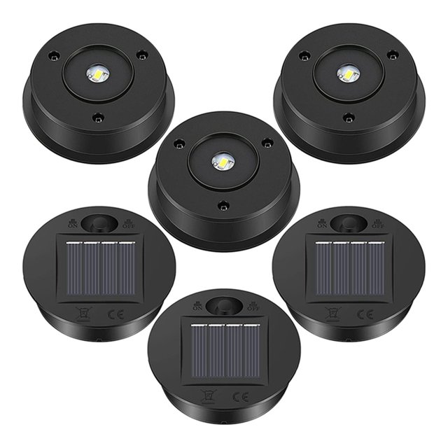 6 Pack Garden Solar Lights Powered Replacement Top Round Box LED Solar