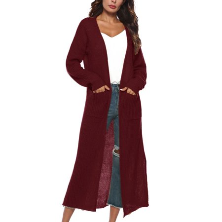 Fysho Fysho Womens Full Length Cardigan Loose Solid Open Front
