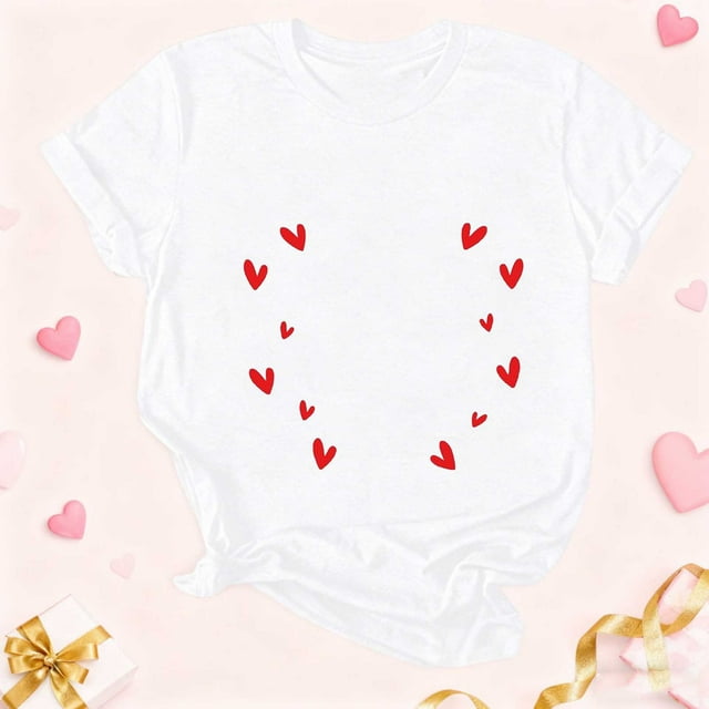 Aufmer 3 Pcs Women's Printed Short Sleeve Tee, Casual Round Neck T-Shirt with Fashion Pattern, Soft Polyester Top for Spring Summer, Versatile Daily Wear for Various Occasions(White)