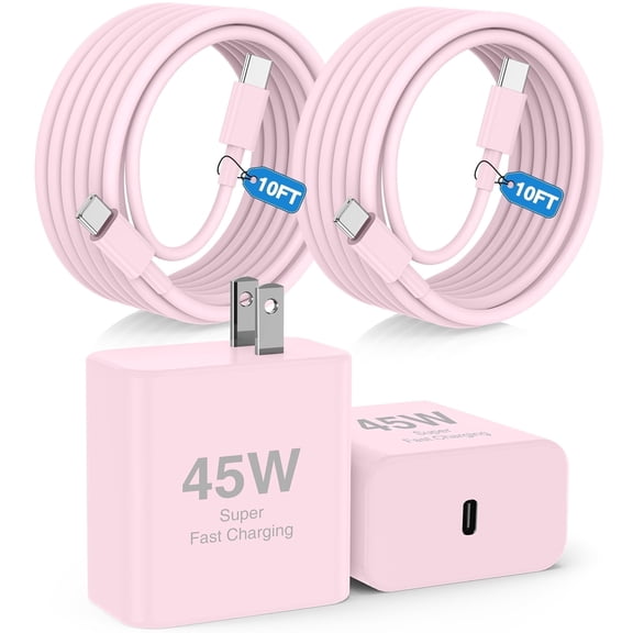 Super Fast Charger Type C, 2Pack 45W USB C Fast Charging Block Wall Charger with 2*10FT Android Phone Charger Cable Compatible with Samsung Galaxy S26/S26 Ultra/S25/S24/S23 Ultra/S23 /S22/S21/S20