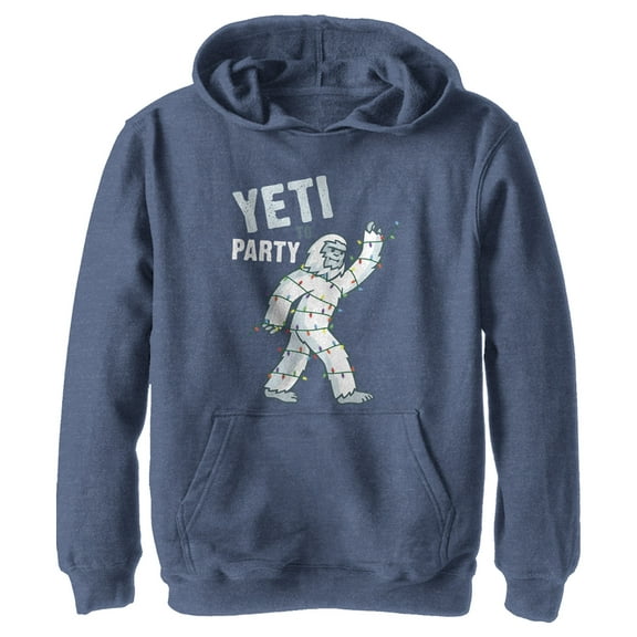 Boy's Lost Gods Yeti to Party Distressed Pull Over Hoodie Navy Blue Heather Large