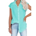 thumbnail image 2 of Gvmfive Women Short Sleeve Buttons Turn Down Collar Shirts Blouse, 2 of 5