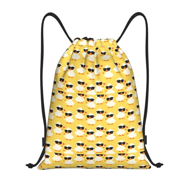 Lsque Cute Duck With Black Glasses Print Drawstring Backpack Bag Sport Gym Sackpack Cinch Bags Drawstring Bags Draw String Sport Bag-Medium