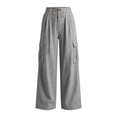 thumbnail image 5 of GUACER Womens Wide Leg Cargo Pants Button Waist Cotton Linen Casual Utility Trousers Pockets, 5 of 8