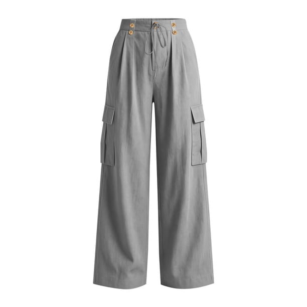 DeHolifer Women's Cargo Pants High Waist Zipper Pockets Elastic
