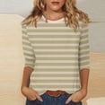 thumbnail image 3 of 3/4 Sleeve T Shirts Women Cotton Striped Tops Loose Fit Crew Neck Colorblock Casual Summer Fall Basic Tee Tshirts (XL, Army Green 03), 3 of 5