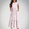 thumbnail image 2 of NaWent Maxi Dress for Girls Short Sleeve Casual Long Flower Print Dresses with Pockets 6-12 Years Pink 10 Years, 2 of 5