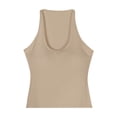 thumbnail image 4 of YMNXA Women's Tank Top Sleeveless Round Neck Solid Color Built In Bra Comfortable Breathable Slim Fit Camisoles For Daily Wear,Khaki,One Size, 4 of 5