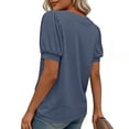 thumbnail image 7 of Ayolanni Collarless Basic Tees for Women V-Neck Patchwork Solid Short Sleeve Blouse Dressy Puff Oversized Outdoor Tees Summer Tops for Women 2026 Blue M, 7 of 7