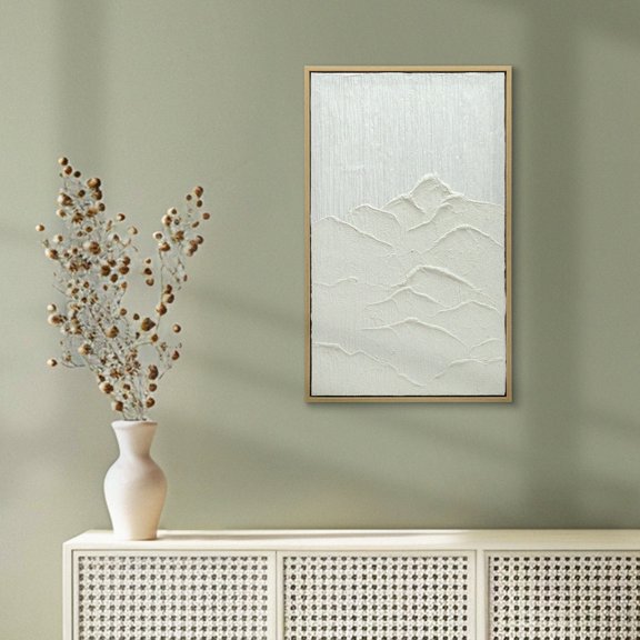 ArtbyHannah White Mountain Peaks Abstract Wall Art 3D Textured Wall Art Decor 12x20 inch Framed Wall Art for Living Room, Home Decor