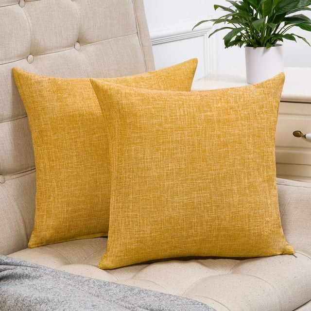 Fundas de almohada Anickal de lino amarillo mostaza, 45 x 45 cm, juego de 2