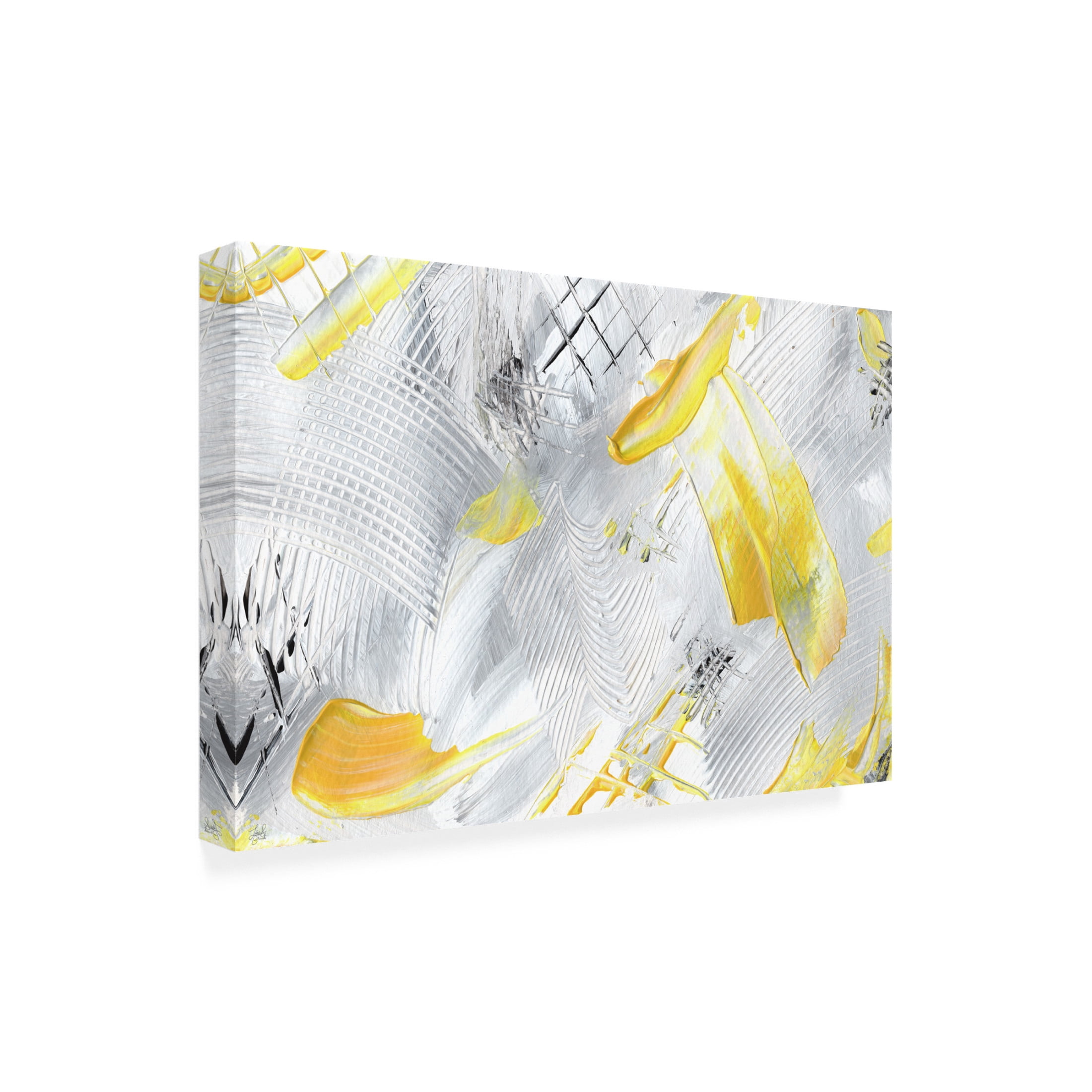Canvas Wall Art - Line and Brush 'Butter Yellow and Raking 3' Wall Art for Living Room, Bedroom, or Office Décor by Trademark Fine Art - 47 x 30 Inches