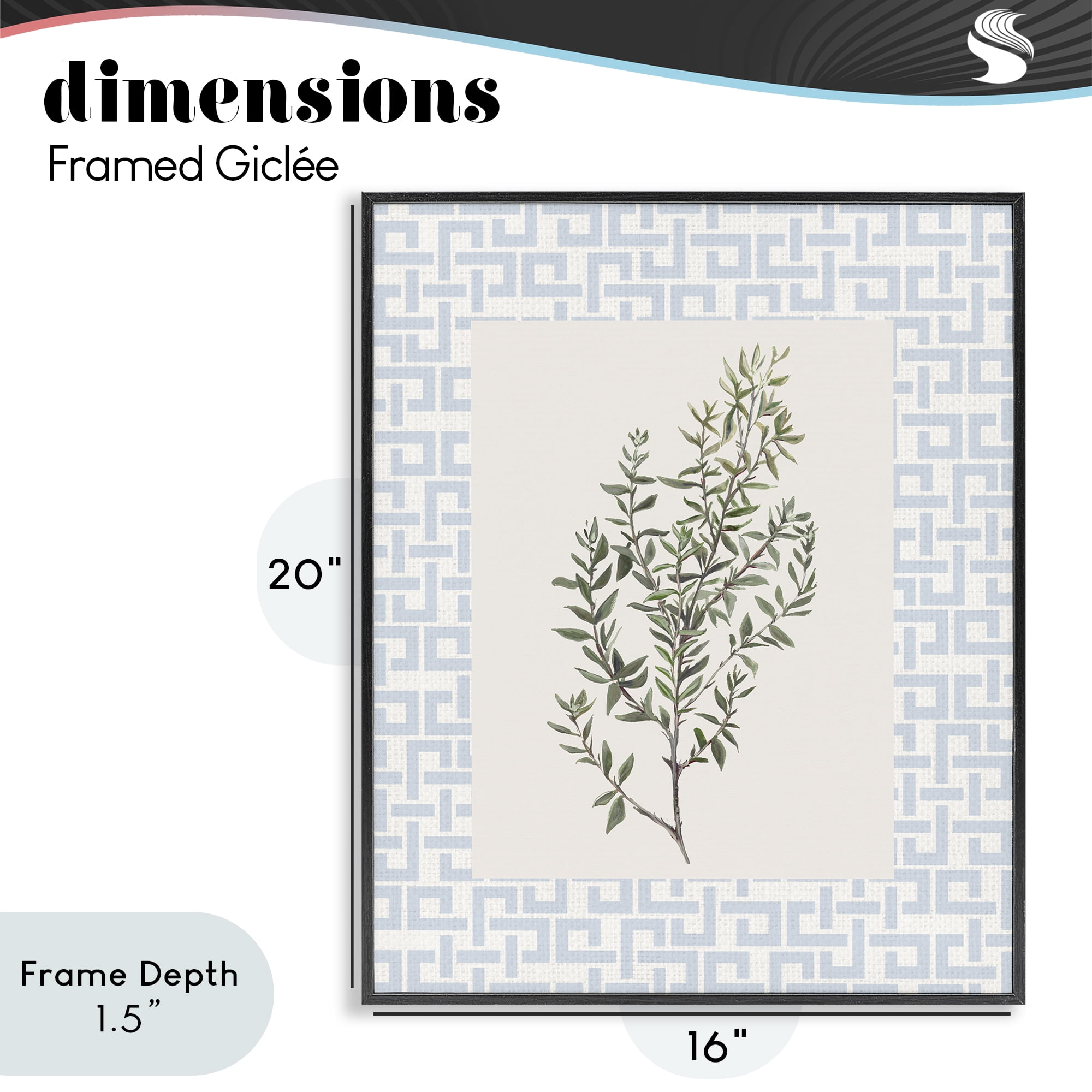 Stupell Industries Leafy Herb on Geometric Black Framed Giclee Art, design by Diannart