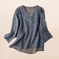 thumbnail image 2 of LEAVINGSUO Long Sleeve Shirts for Women, Fall Womens Tops Women Printed V-neck 9/4 Sleeve with Retro Fashion, 2 of 6