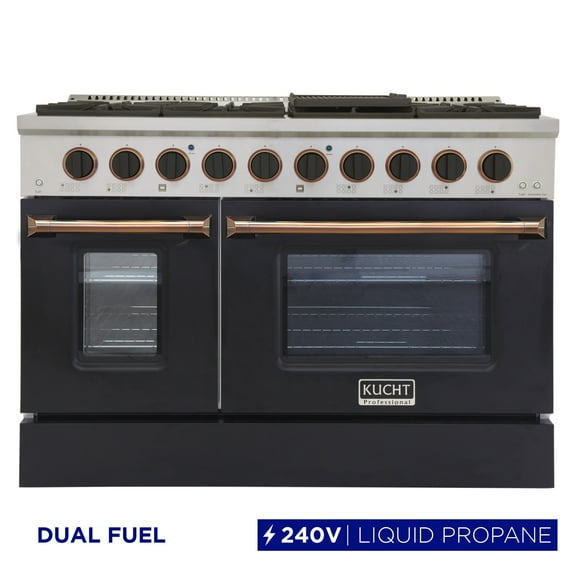 48 in. 6.7 cu. ft. Dual Fuel Range for Propane Gas in Black and Gold