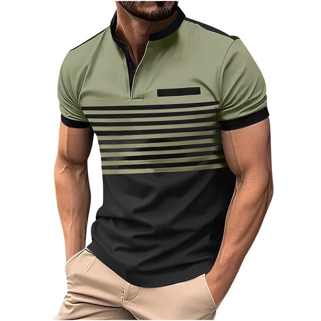 Chemises pour Hommes Décontractées Couleur Unie Rayures Bouton Manches Courtes Col Rabattu Blouse Chemise