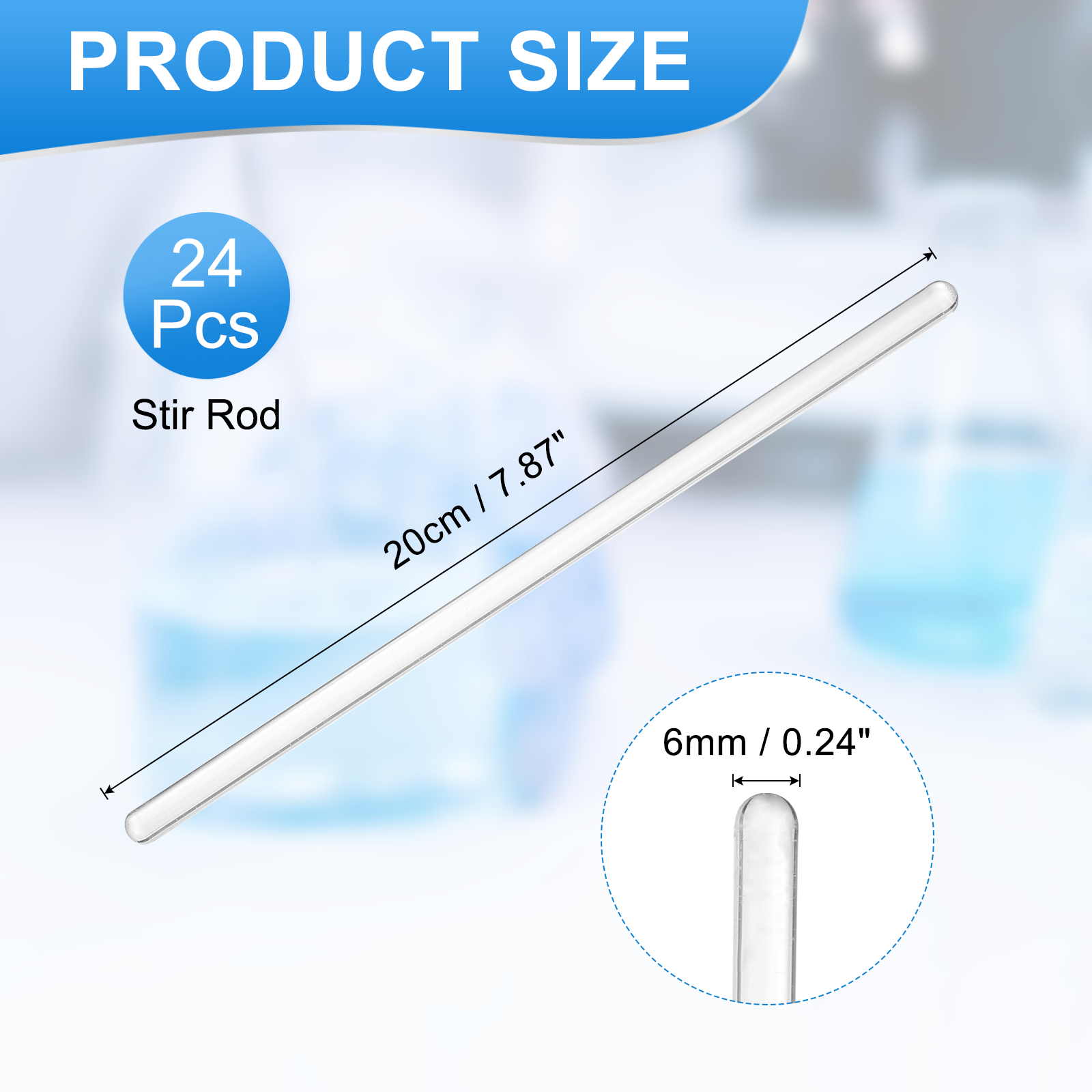 Borosilicate Glass Stick, 7.87inch 6mm Diameter Glass Stirring Rod 24Pcs