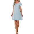 thumbnail image 2 of INSPIRE CHIC Women's Ruffle Nightgowns Ruffle Trim Cute Sleepshirts Summer Nightshirt Midi Shorts Sleeve Sleep Dress M Blue, 2 of 6