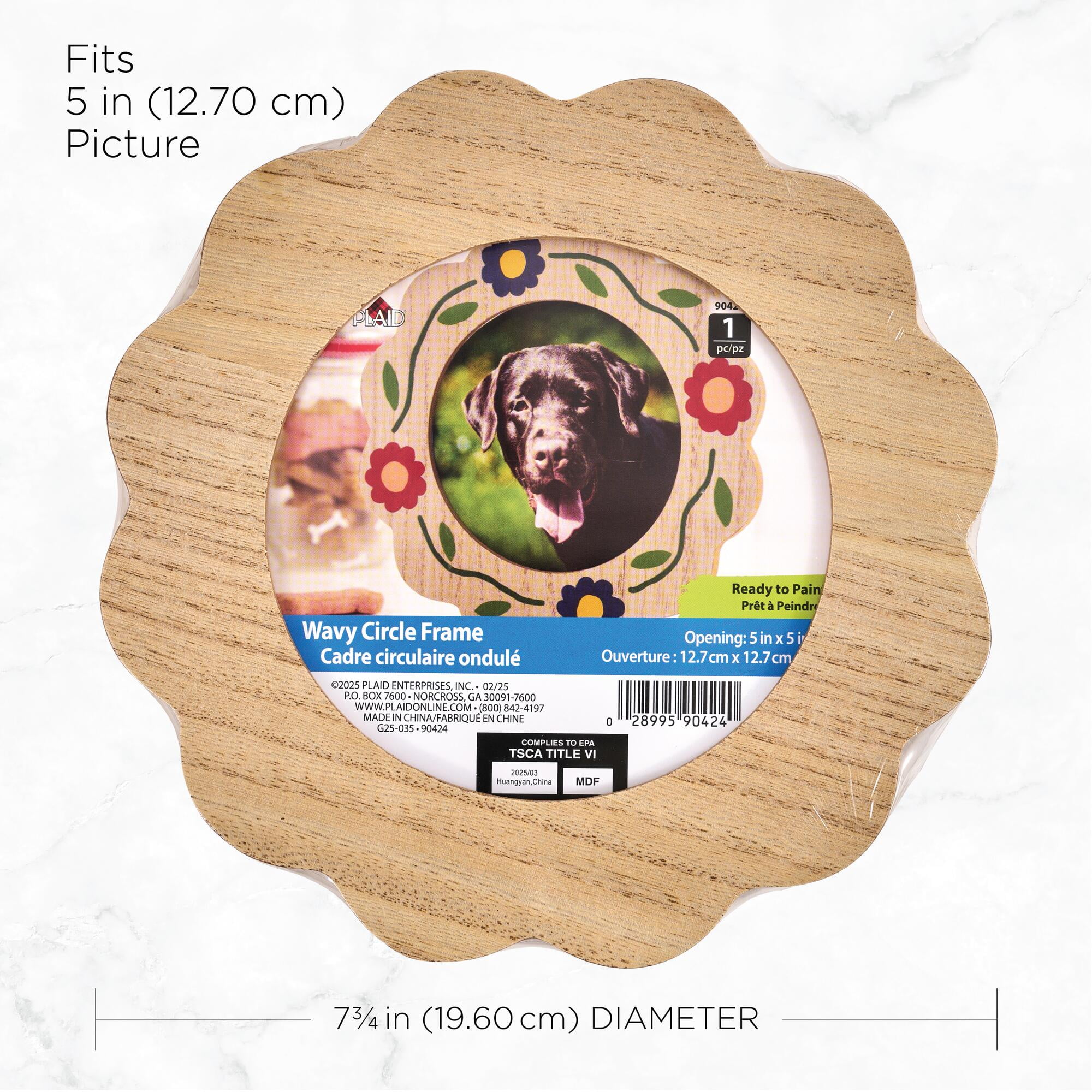 Plaid Unfinished Wavy Circle Wood Frame