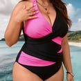 thumbnail image 4 of Daznico Solid Color Contrast V Neck Tie Side Swimsuit for Plus Size Women, 4 of 9