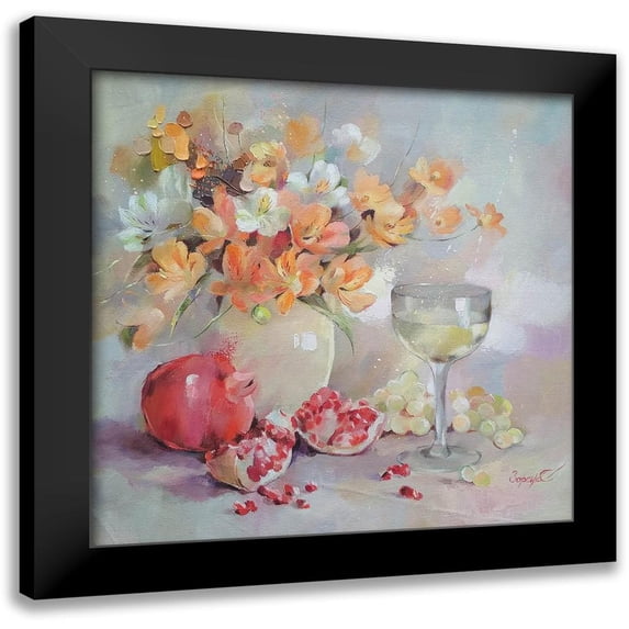 Zareckaya, Tatiana 20x20 Black Modern Framed Museum Art Print Titled - Bouquet with Pomegranate and Wine