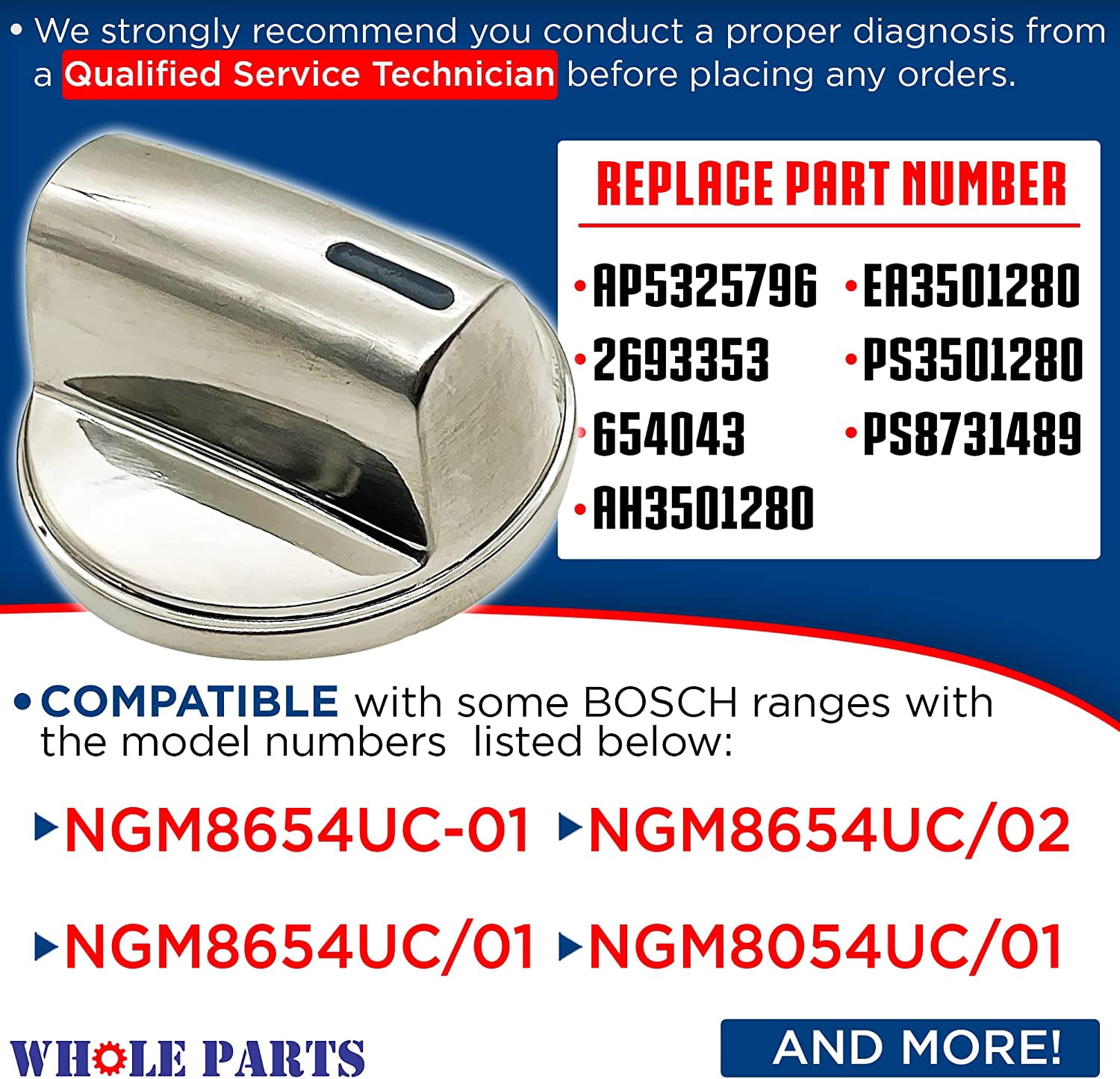 Whole Parts Gas Cooktop Knob Kit (5 Pieces) Part #00654043 - Replacement and Compatible With Some Bosch Burners/Ranges