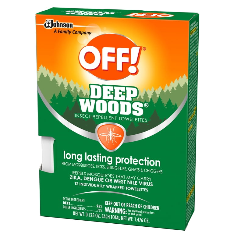 OFF! Individually Wrapped Deep Woods Mosquito Wipes, 25% DEET, Bug