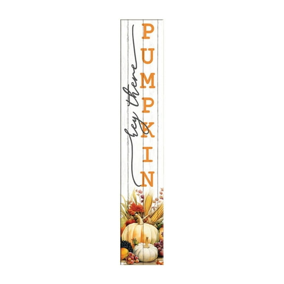 BarProducts Vertical 'Hey There Pumpkin' Wooden Outdoor Porch Sign, Winter Collection, 8x46