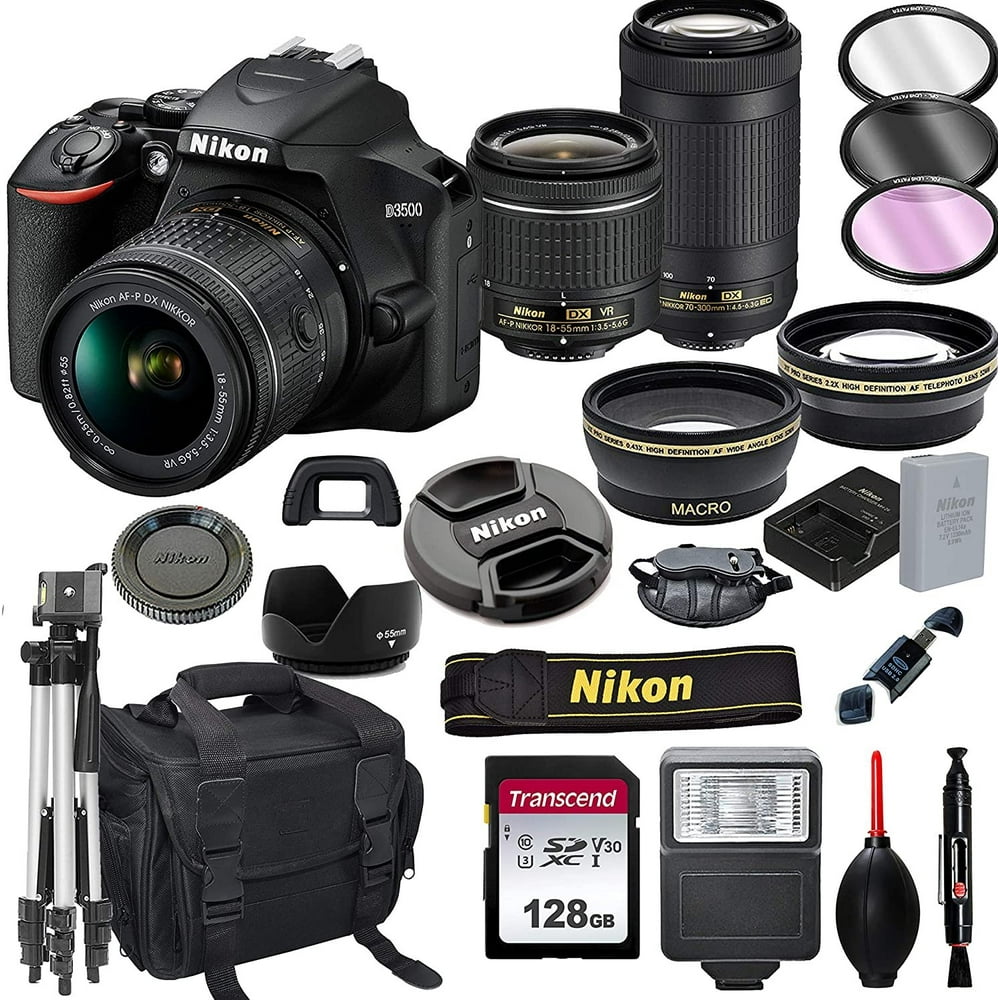 Nikon D3500 DSLR Camera with 1855mm VR and 70300mm Lenses + 128GB