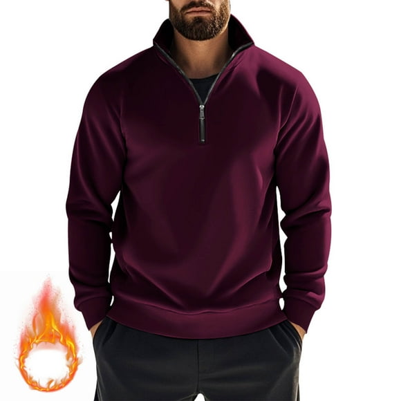 AherBiu Mens Sweatshirts Long Sleeve Shirts 1/4 Zip Fleece Lined Fall Winter Athletic Casual Solid Color Outdoor Golf Pullover