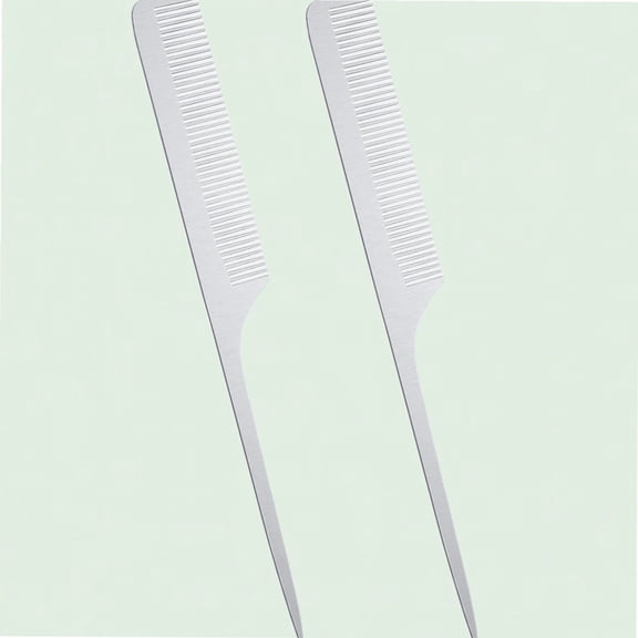 2 Piece Metal Tail Comb, Stainless Steel Hair Styling Cutting Comb with Fine Teeth and Rat Tail