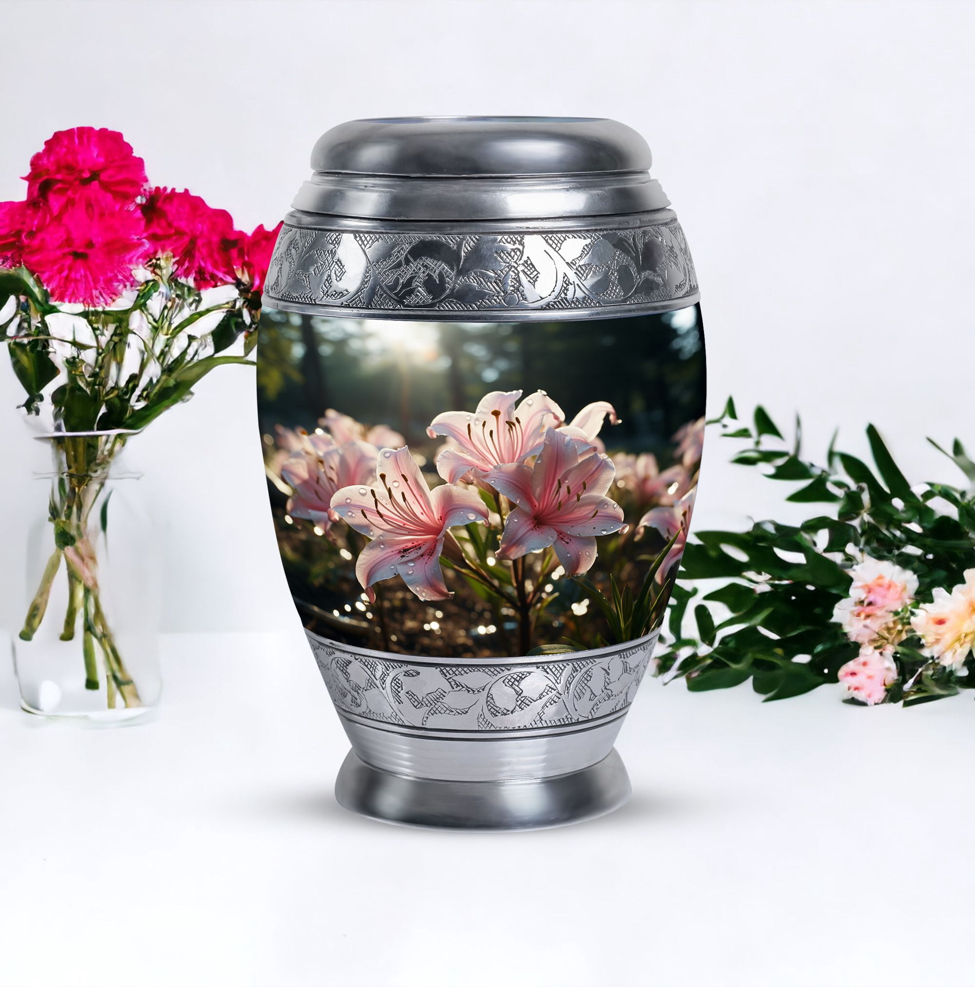 Cremation Pink Lilly Urns, Decorative Urn For Ashes For Women, Cremation Urns For Men, Memorial Urns For Human Ashes, Urn For Burial, Funeral Cremation Urn, Large Urns For Human Ashes Adult 10inch