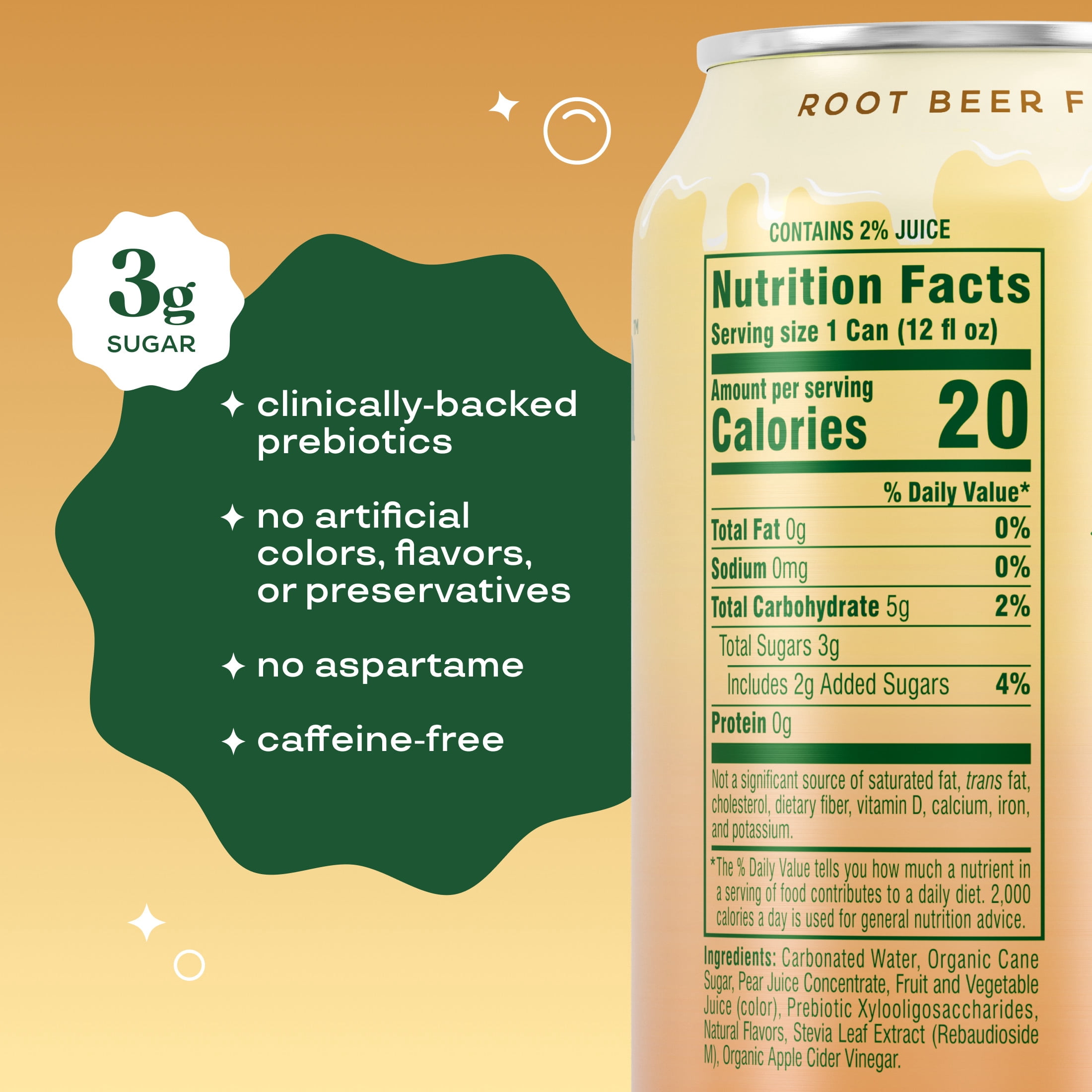 (6 pack) Bloom Nutrition Pop Prebiotic Soda, Root Beer Float, 12 fl oz, 4 Pack Cans
