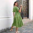 thumbnail image 4 of Women'S Casual V-Neck Ruffle Short Sleeve Dress A-Line Flowy Midi Dresses Green L, 4 of 7