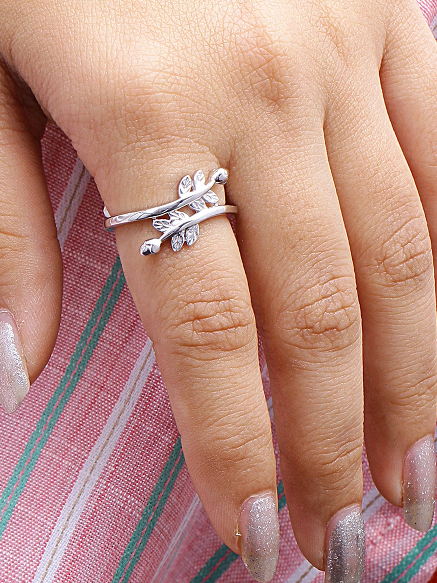 JewelersClub Sterling Silver Leaf Friendship Ring for Women | Dainty Sterling Silver Promise Ring For Women | Stackable Silver Open Band Olive Branch Ring For Women