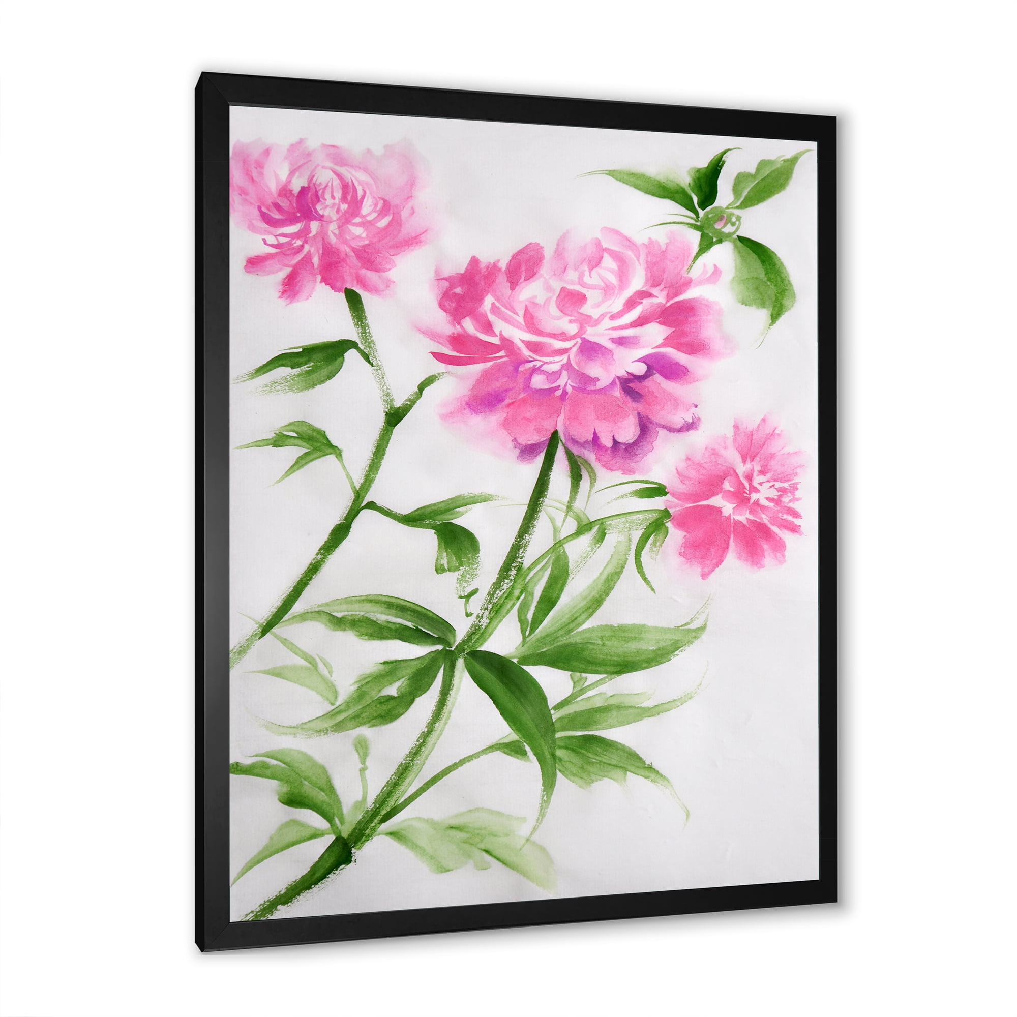 Designart 'Purple Peonies With Green Bush II' Traditional Framed Art Print