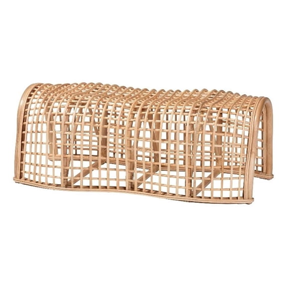 bali & pari Daiki Natural Rattan Bench with Curved Frame Lightweight Decorative