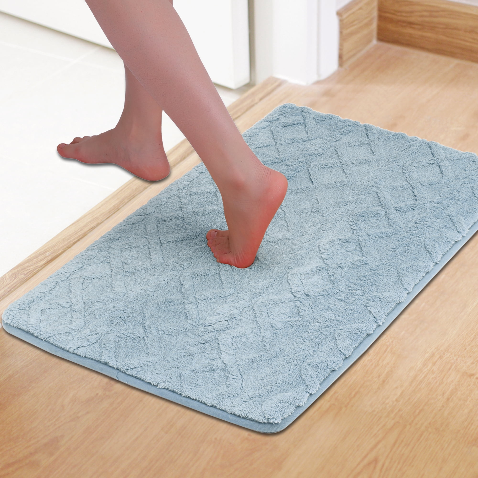 Unique Bargains Geometric Pattern Bath Mat Soft Non-Slip Bath Floor Rugs Blue 16" x 24"
