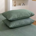 thumbnail image 1 of czcpp-100% Washed Cotton Pillowcases Queen Size Set of 2 Linen Textured Natural Wrinkle Comfy Breathable Durable (Heathered Green, Queen), 1 of 4