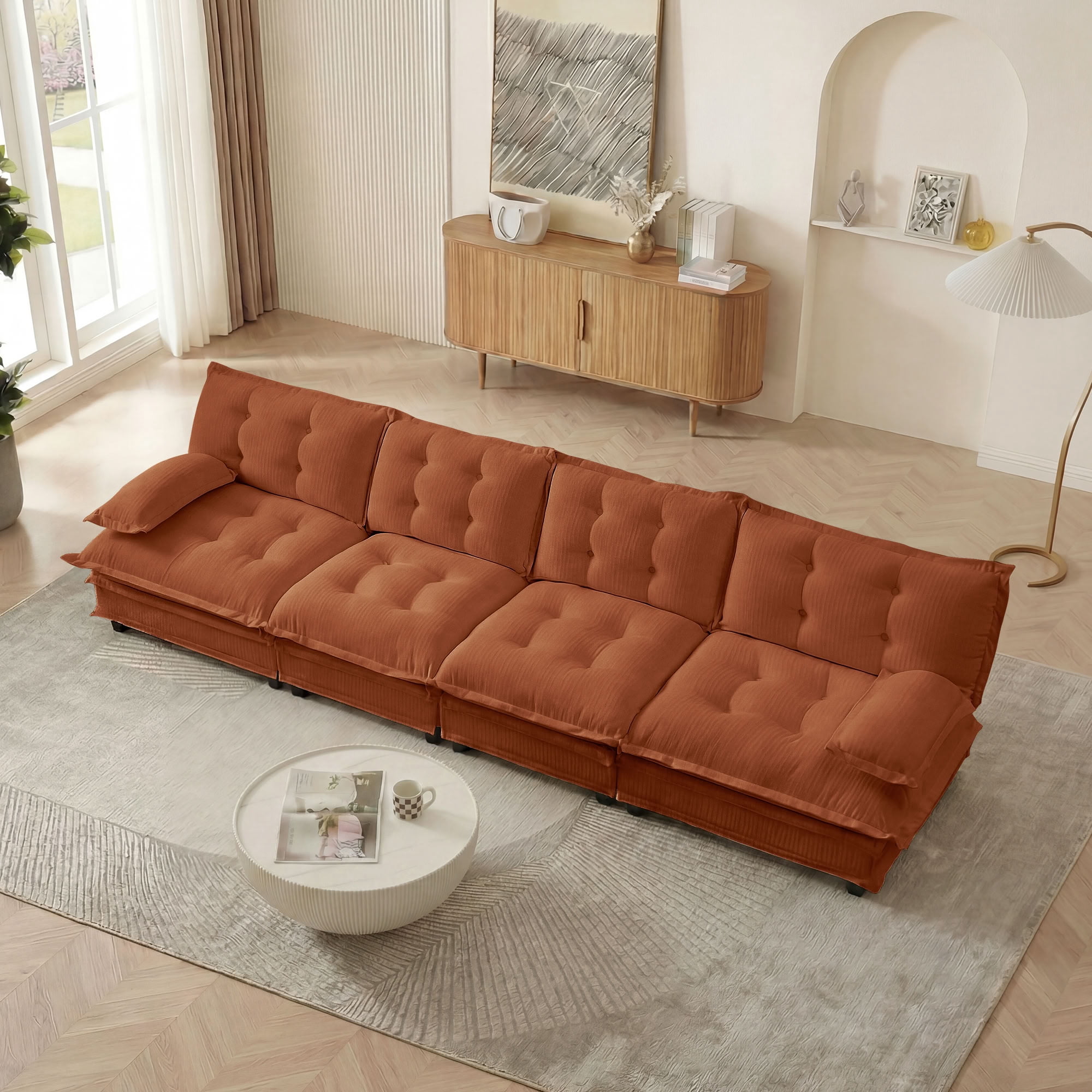 MAYEERTY 138 Inch Cloud Sectional Sofa, 4-Seater Chenille Modular Couch, Solid Wood & Metal Frame for Living Room Home Apartment