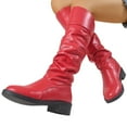 thumbnail image 4 of Women's Wide Calf Knee High Boots Block High Heel Slouchy Long Riding Boot (Red 43), 4 of 8