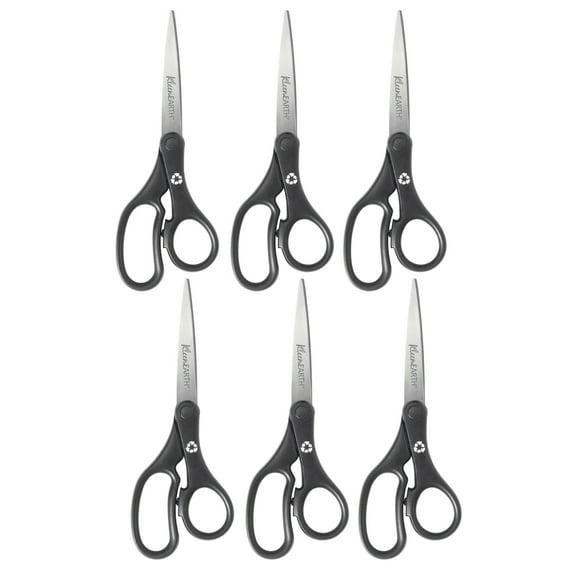 Westcott KleenEarth Basic 8" Scissors, Straight, Black, Pack of 6