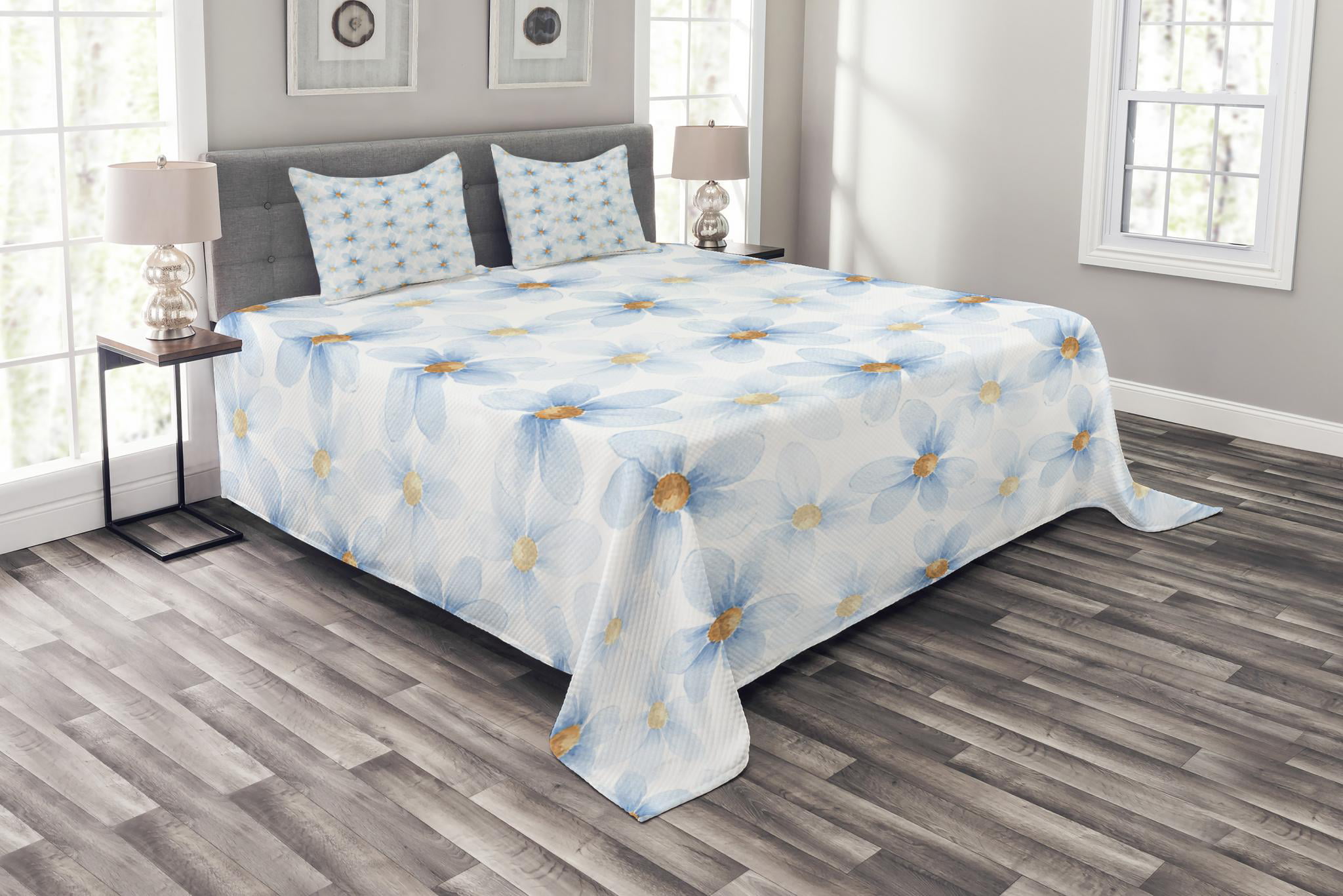 Details about   Floral Quilted Bedspread & Pillow Shams Set Iris Fresh Colors Print 