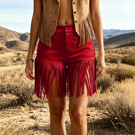 RUTAYY Women's Shorts Solid Color Bodycon Fringe Straight Leg Elastic Bottom with Tassel Comfortable Casual Party Wear Fashion Beach Shorts