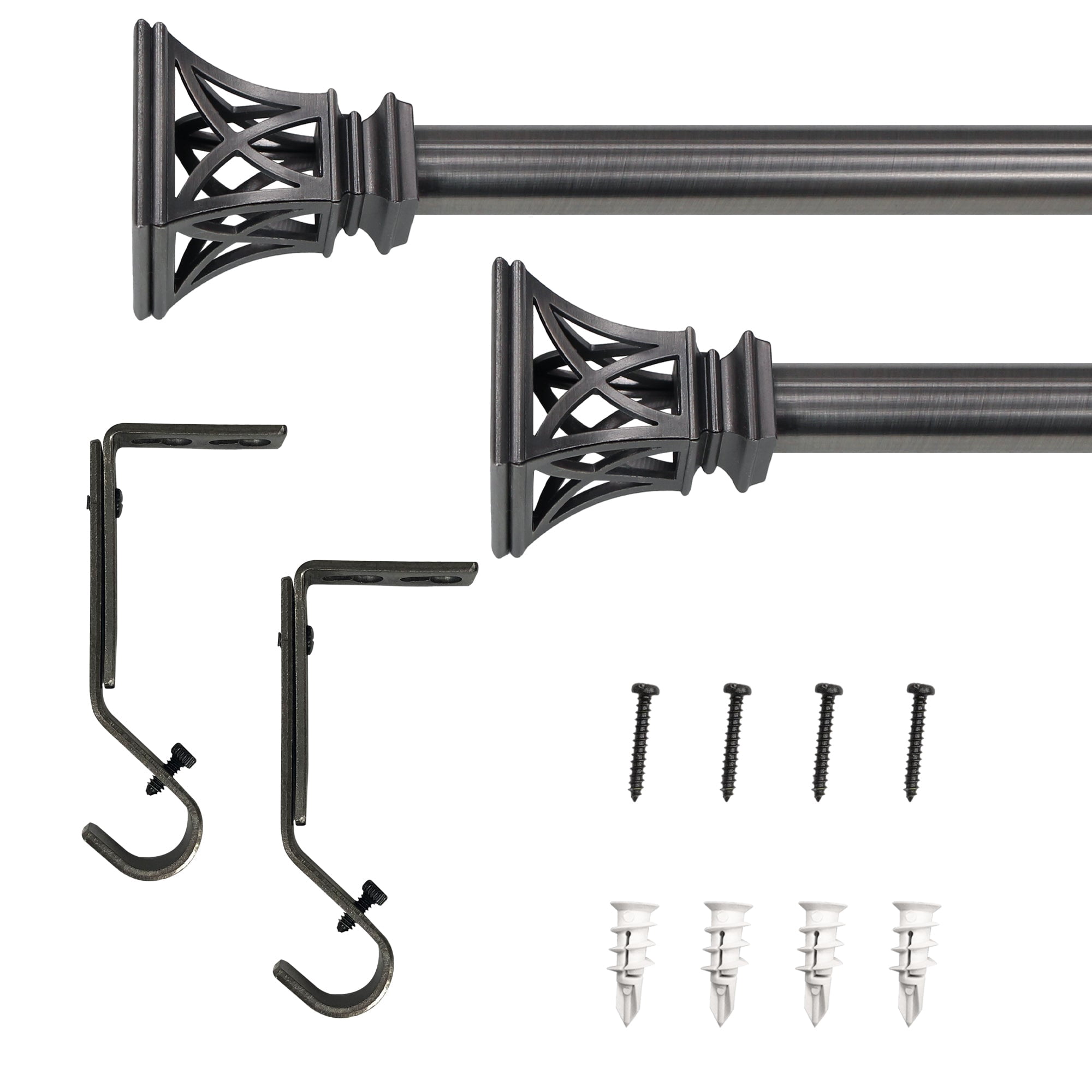Lumi 36 in. - 66 in. Adjustable Single Curtain Rod 3/4 in. Dia. in Gunmetal with Square Cage finials