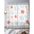 thumbnail image 4 of Ocean Striped Sheer Curtains 84 Inch Long 2 Panels, Green Starfish Shell Jellyfish Coral Conch Light Filtering Rod Pocket Curtains, Sheer Voile Drapes for Living Room Bedroom, 52"x84", 4 of 8