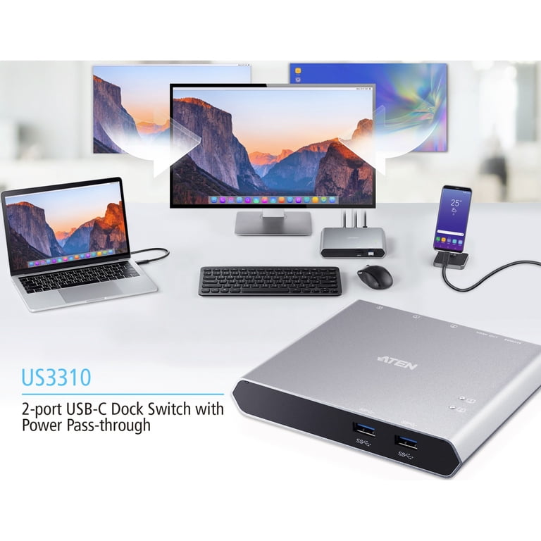 ATEN US3312 2-Port 4K DisplayPort USB-C KVM Switch With Remote Selector